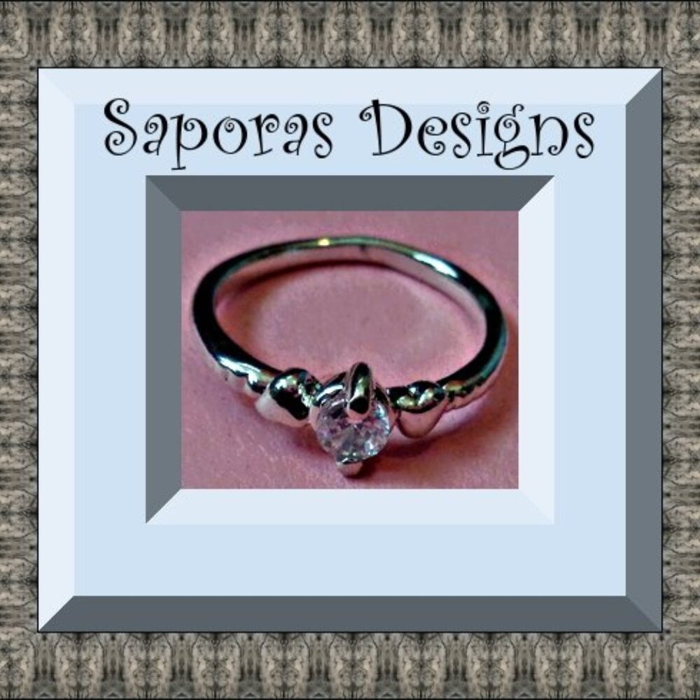 Size 6 Silver Tone Ring With Clear Crystal